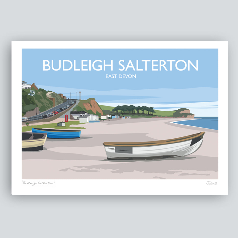 Budleigh Salterton beach landscape travel art print by Julia Seaton