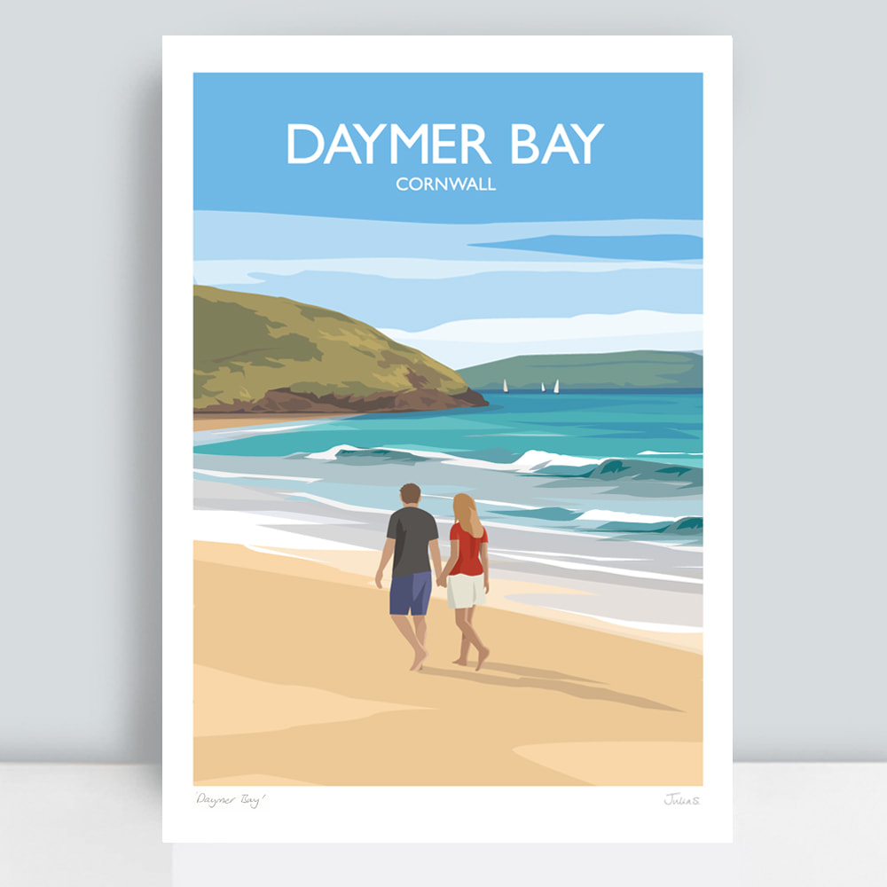 Daymer Bay Cornwall travel print by Julia Seaton