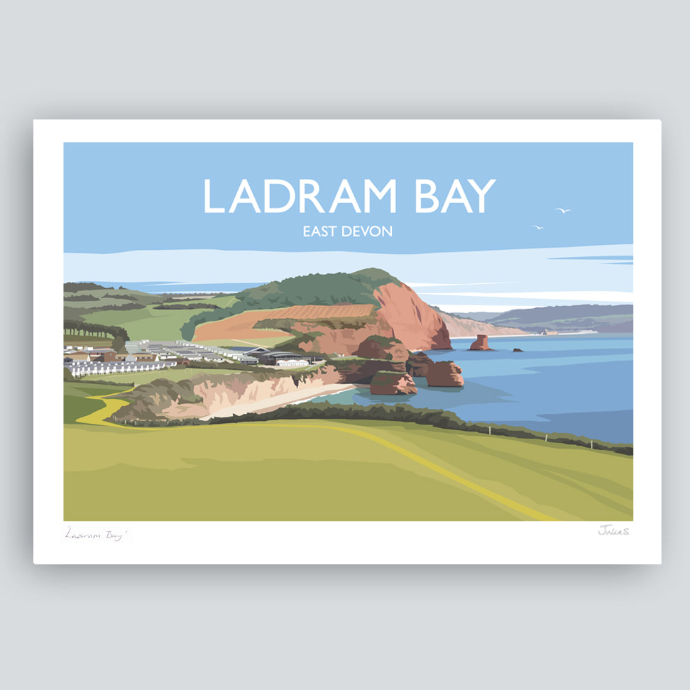 Ladram Bay landscape of Jurassic Coast illustration by Julia Seaton