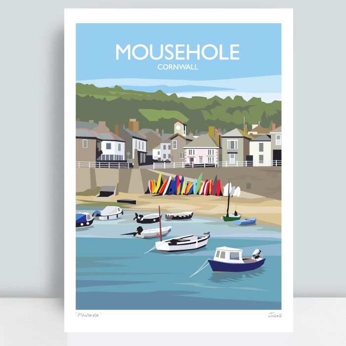 Mousehole harbour with boats travel art print