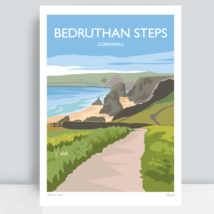 Bedruthan Steps location travel print