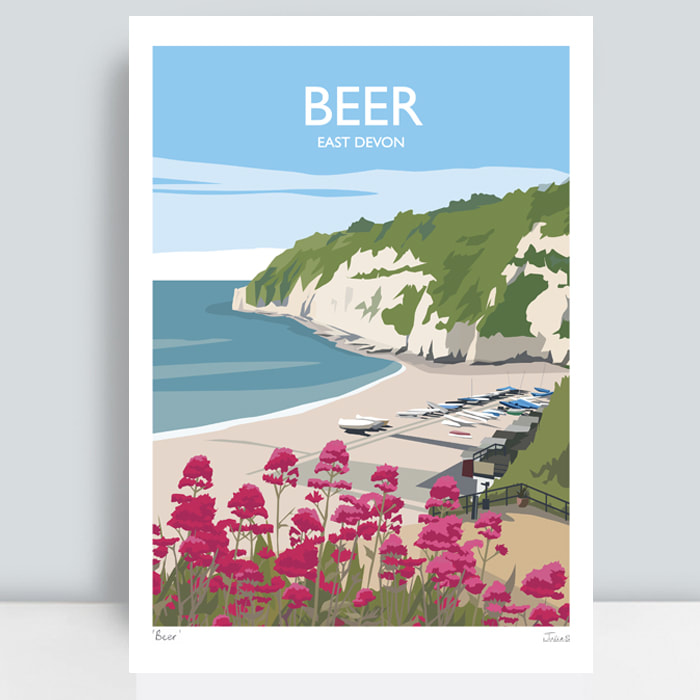 Beer Devon art travel print by JuliaS Illustration