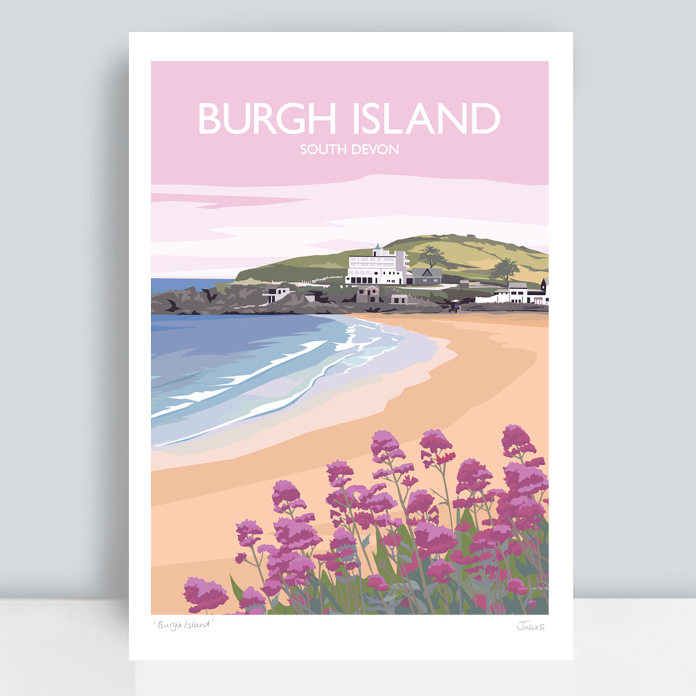 Pink Burgh Island travel print