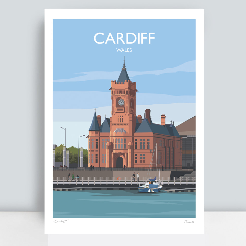 Cardiff travel art print by JuliaS Illustration