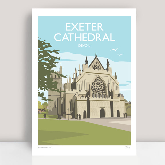 Exeter Cathedral travel art print location illustration by Julia Seaton