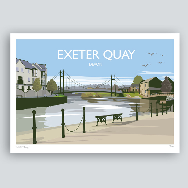 Exeter Quay landscape travel art illustration by Julia Seaton