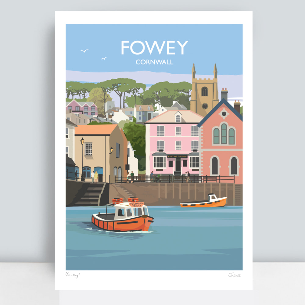 Fowey Cornwall travel poster