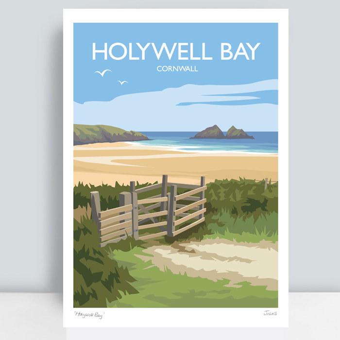 Holywell Bay coast path travel print art