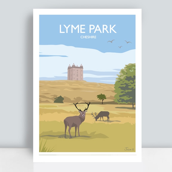 Lyme Park print with cage and stags