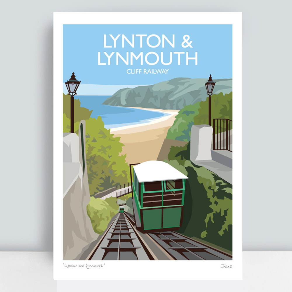 Lynton and Lynmouth Devon travel art print location illustration by Julia Seaton