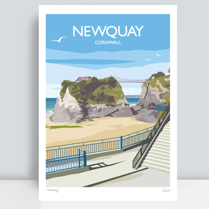 Newquay travel art with the island travel art print