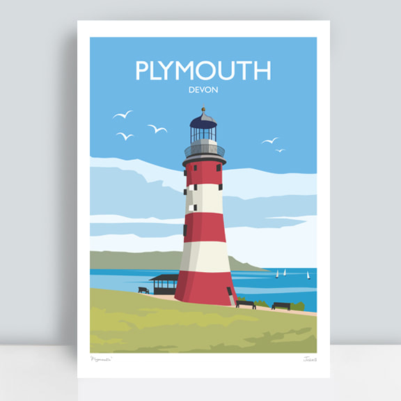 Plymouth travel art print by JuliaSIllustration