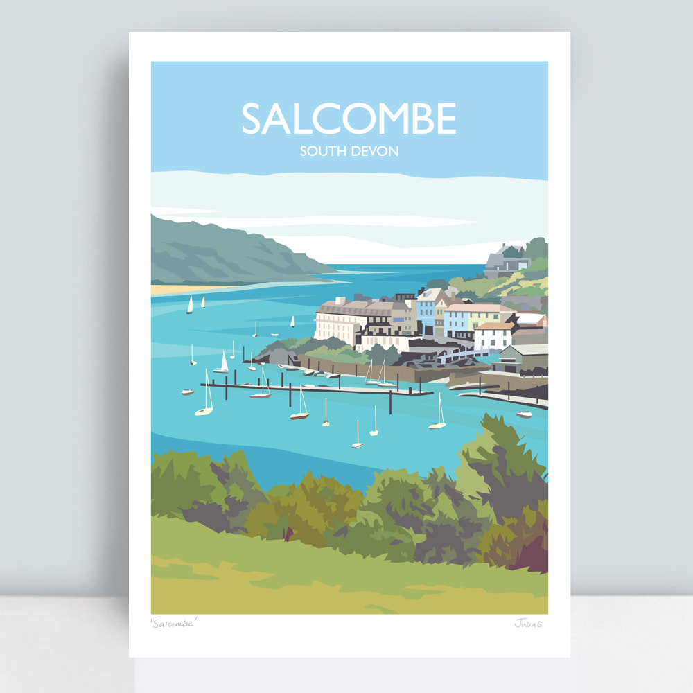 Salcombe from Snapes Point travel art print by JuliaS Illustration
