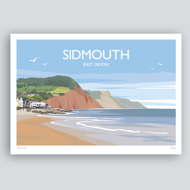 Sidmouth Devon landscape travel art print location illustration by Julia Seaton