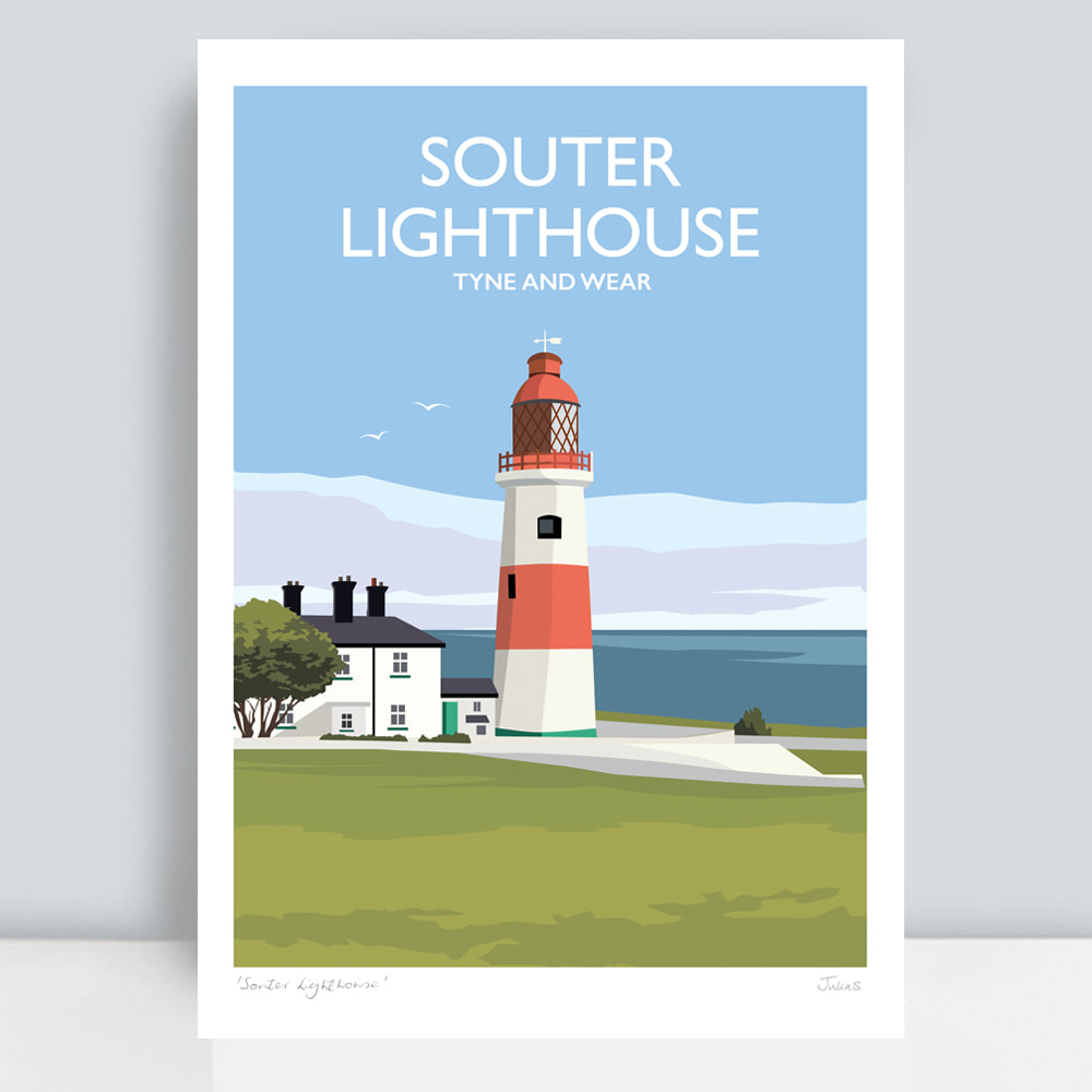 Souter lighthouse location art travel print by JuliaS Illustration