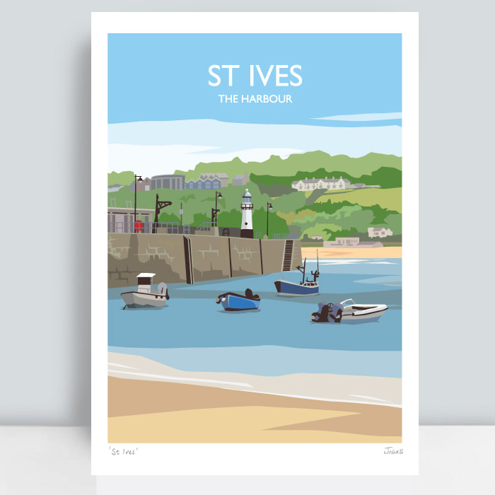 St Ives harbour travel print poster art